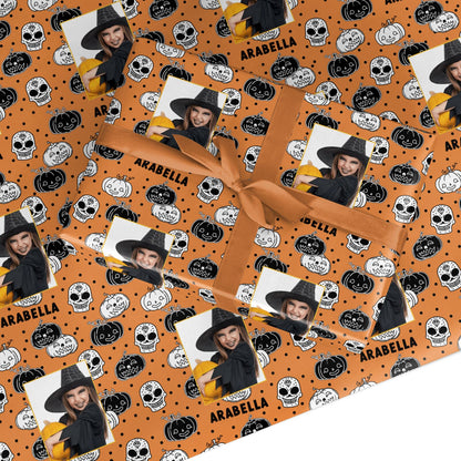 Halloween Pumpkins Photo Upload Custom Wrapping Paper