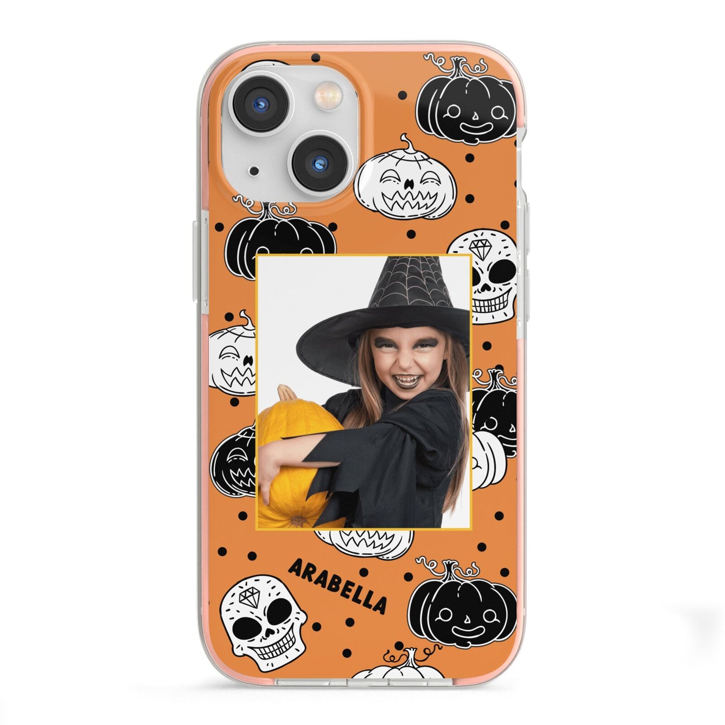 Halloween Pumpkins Photo Upload iPhone 13 Mini TPU Impact Case with Pink Edges