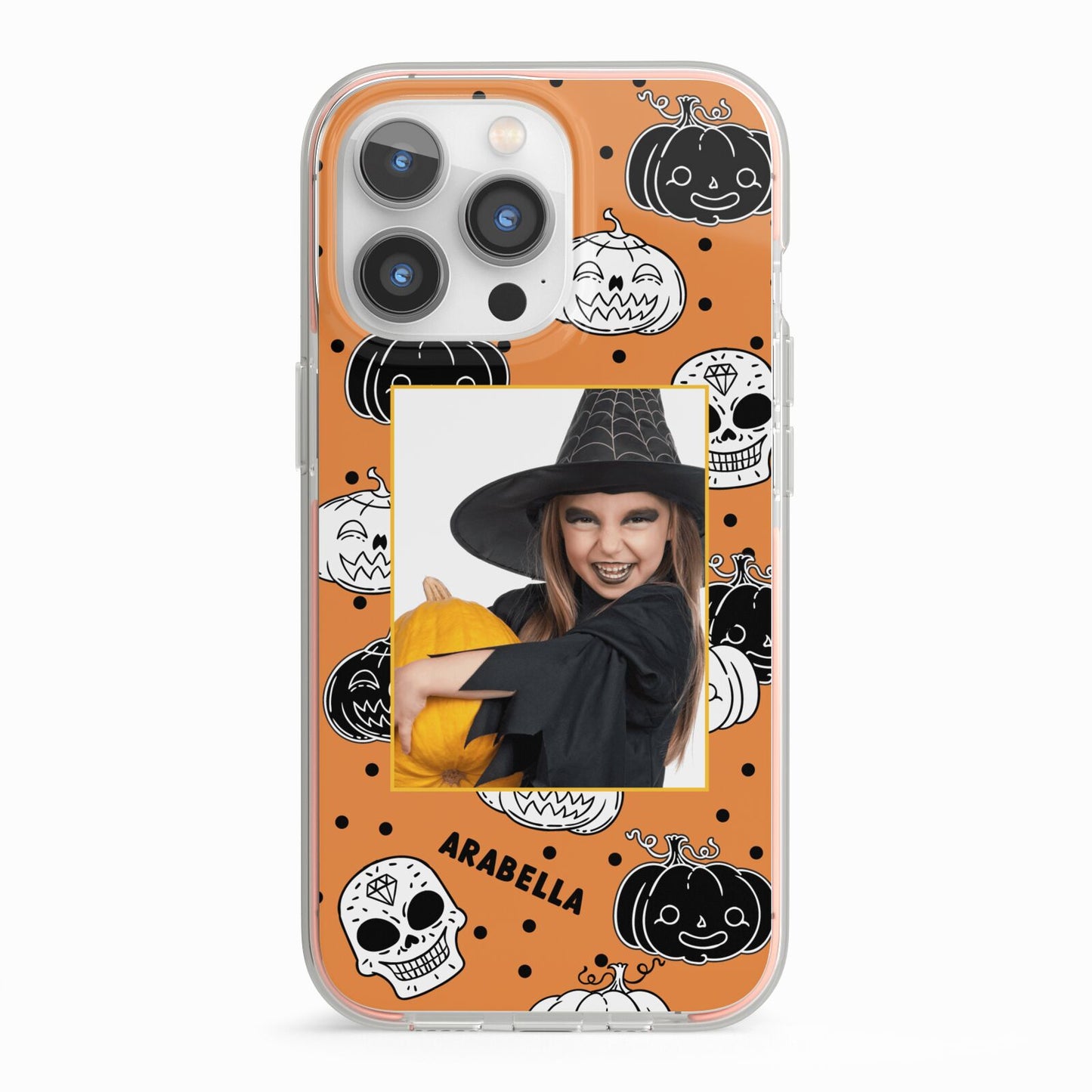 Halloween Pumpkins Photo Upload iPhone 13 Pro TPU Impact Case with Pink Edges