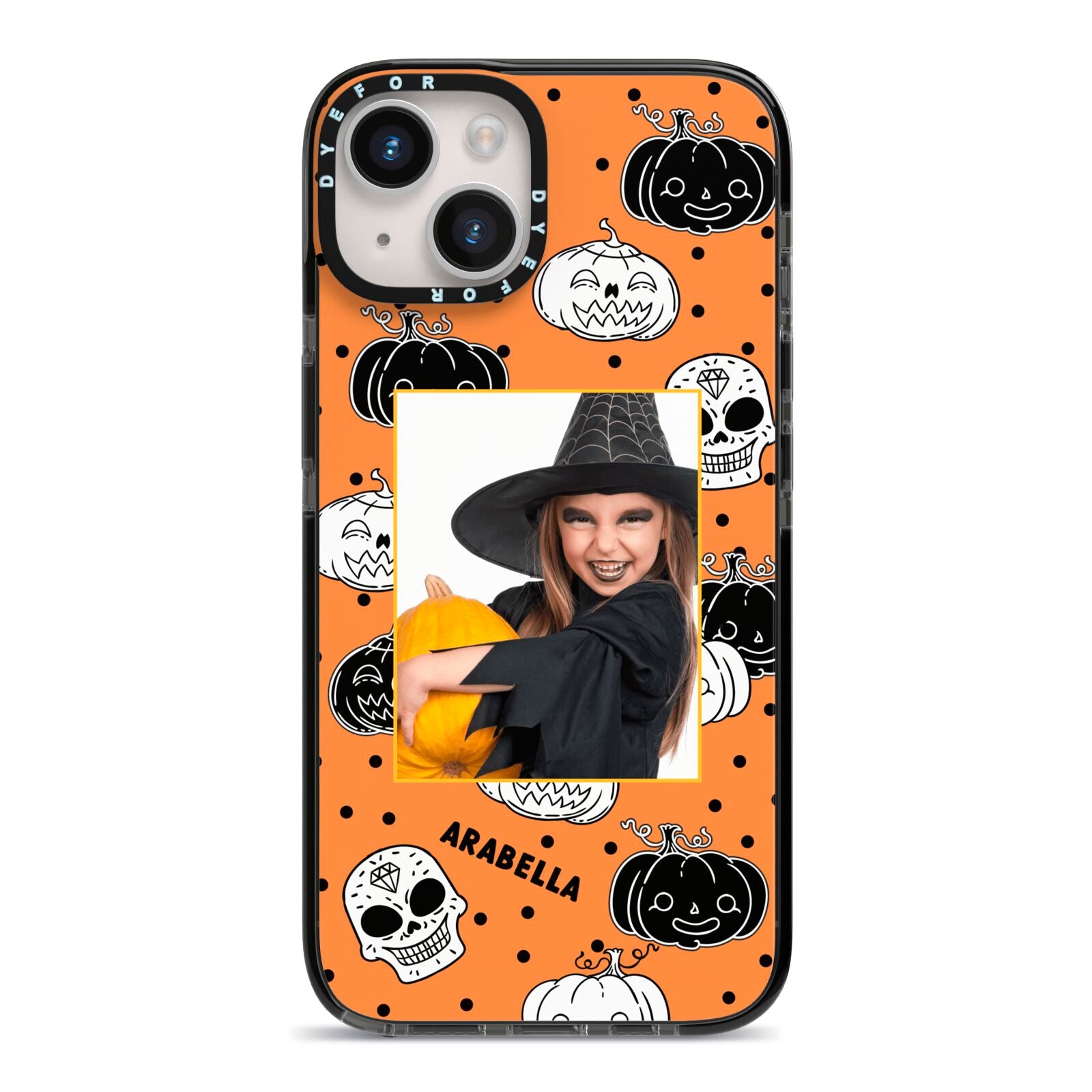 Halloween Pumpkins Photo Upload iPhone 14 Black Impact Case on Silver phone