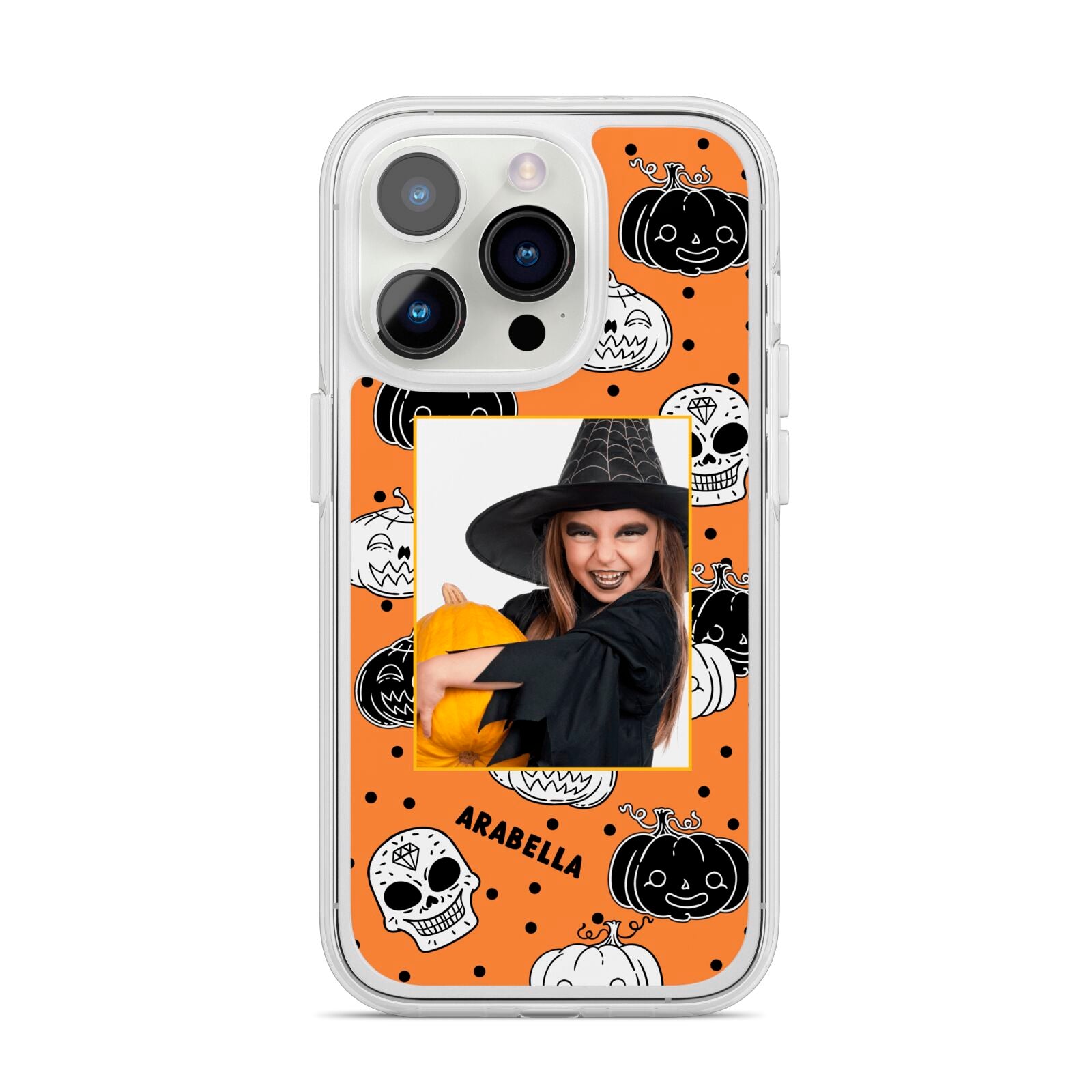 Halloween Pumpkins Photo Upload iPhone 14 Pro Clear Tough Case Silver