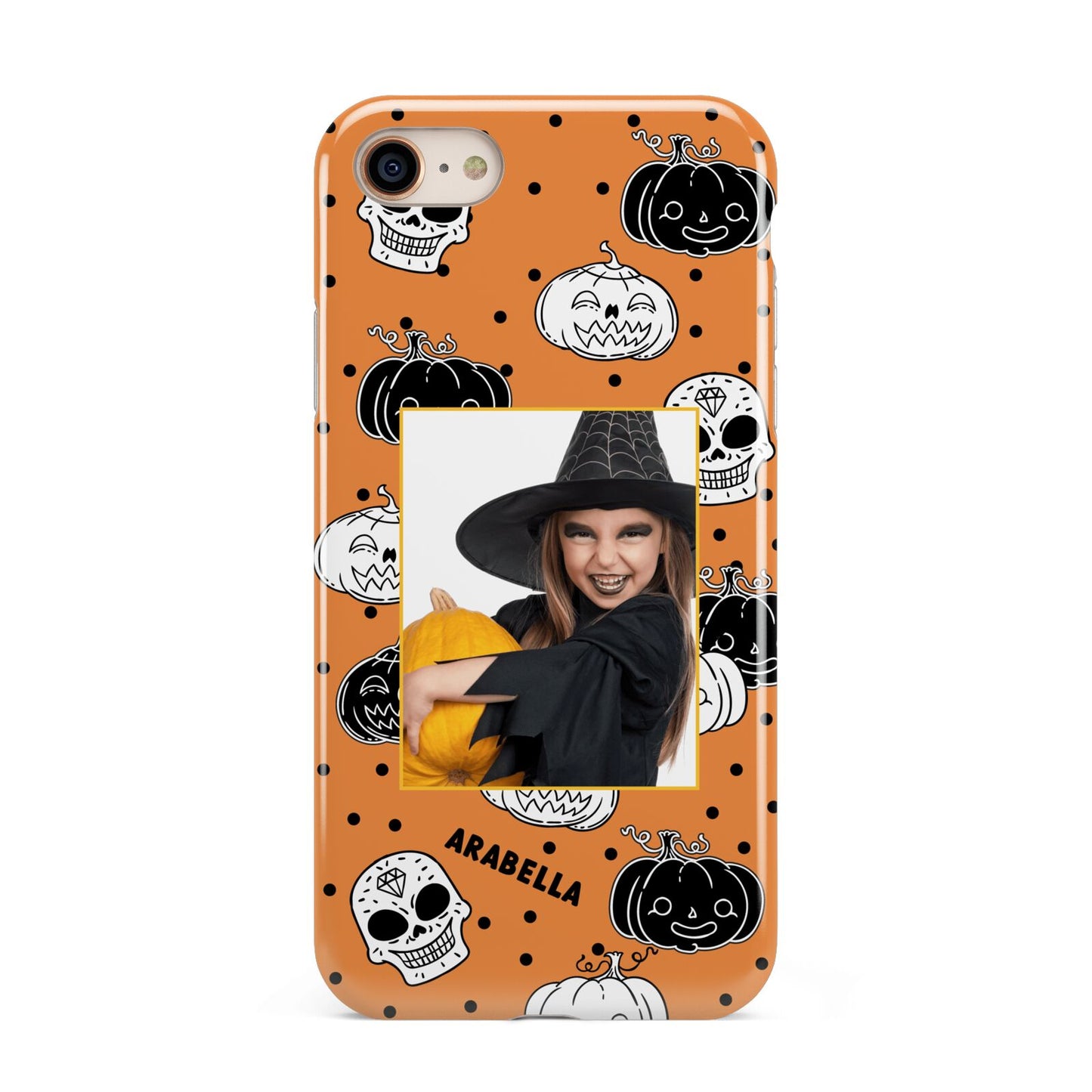 Halloween Pumpkins Photo Upload iPhone 8 3D Tough Case on Gold Phone