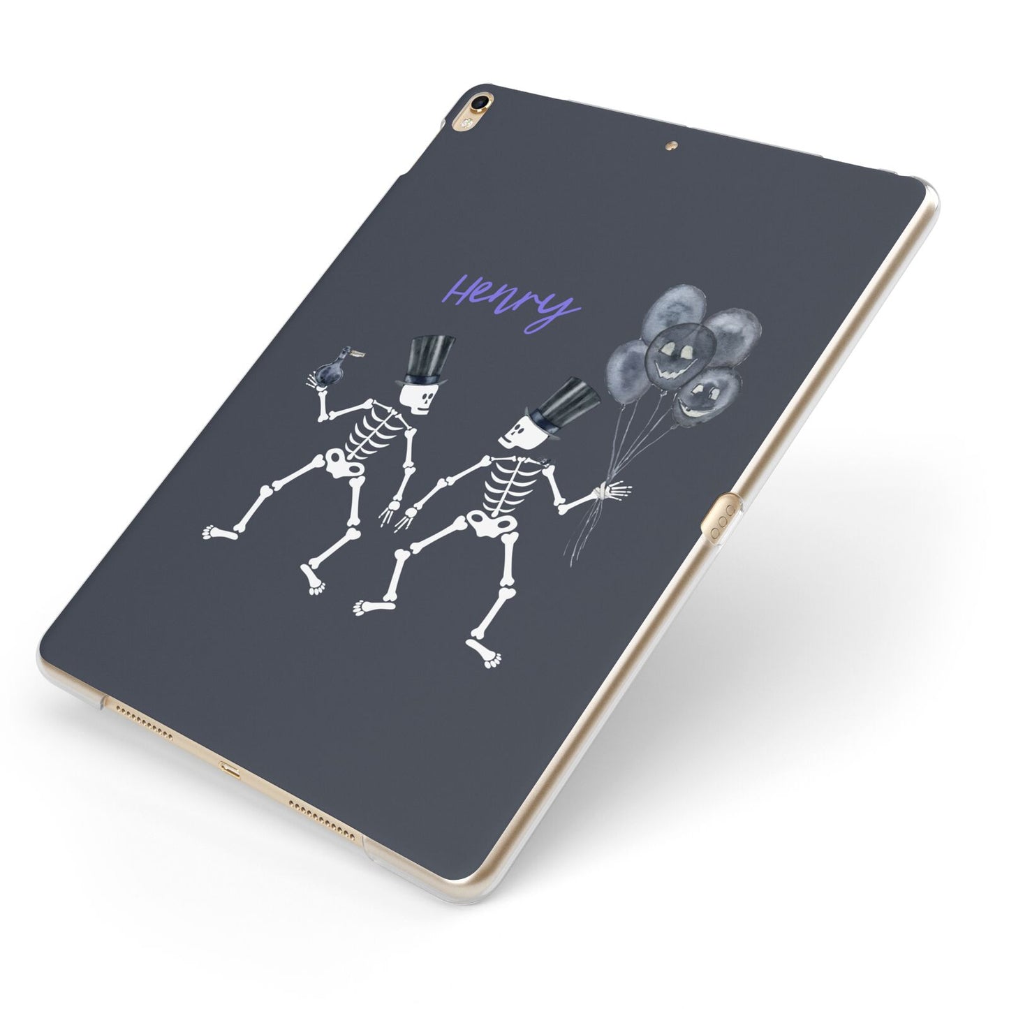 Halloween Skeleton Apple iPad Case on Gold iPad Side View