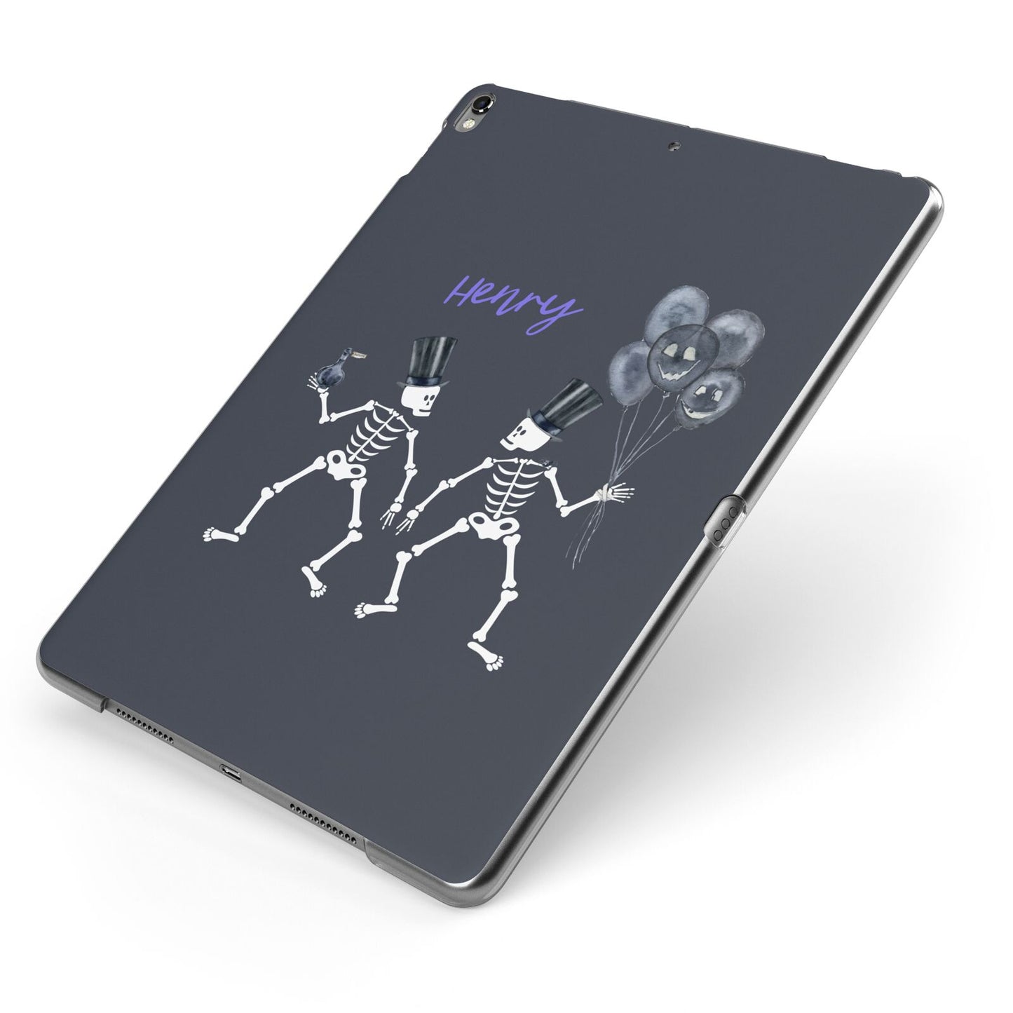 Halloween Skeleton Apple iPad Case on Grey iPad Side View