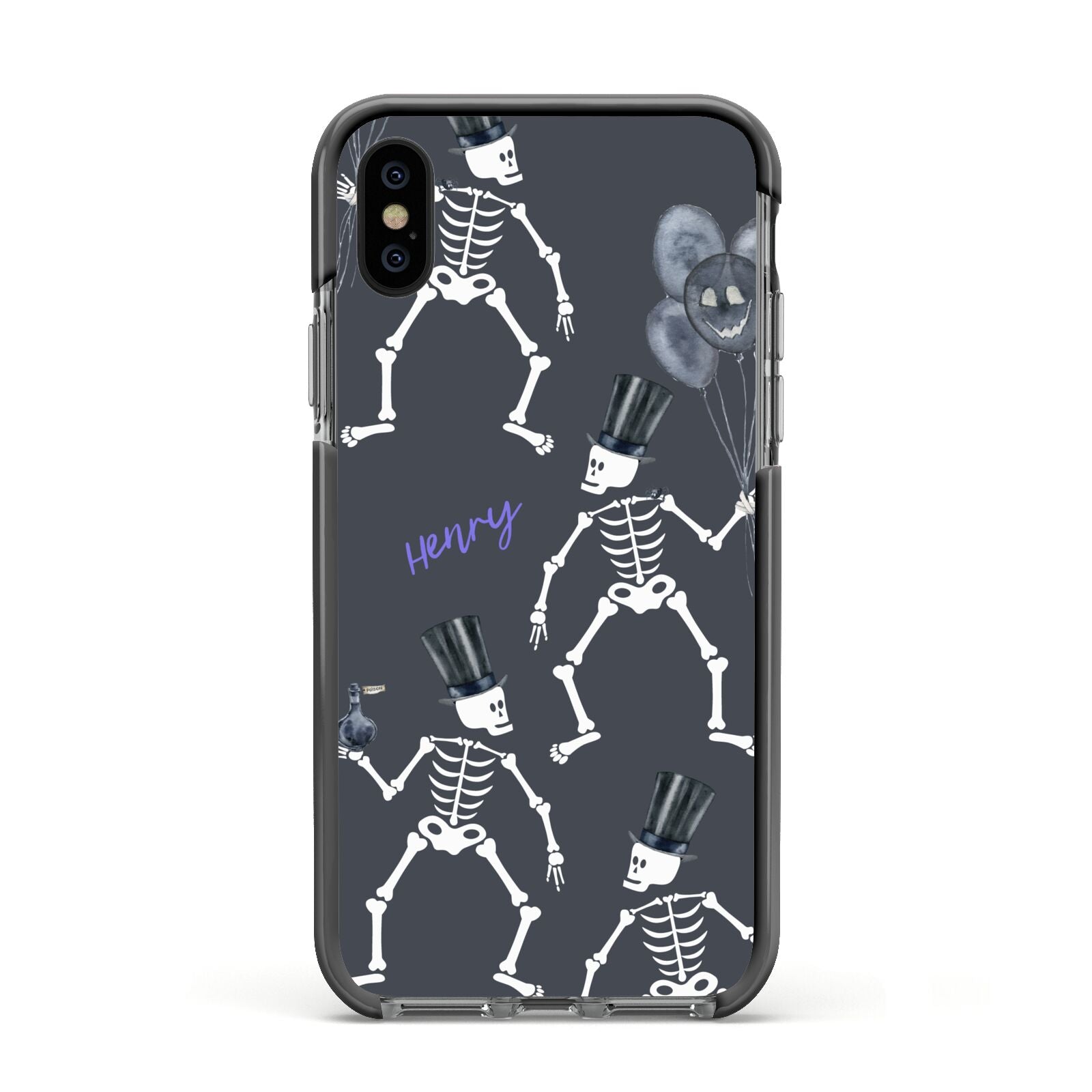 Halloween Skeleton Apple iPhone Xs Impact Case Black Edge on Black Phone