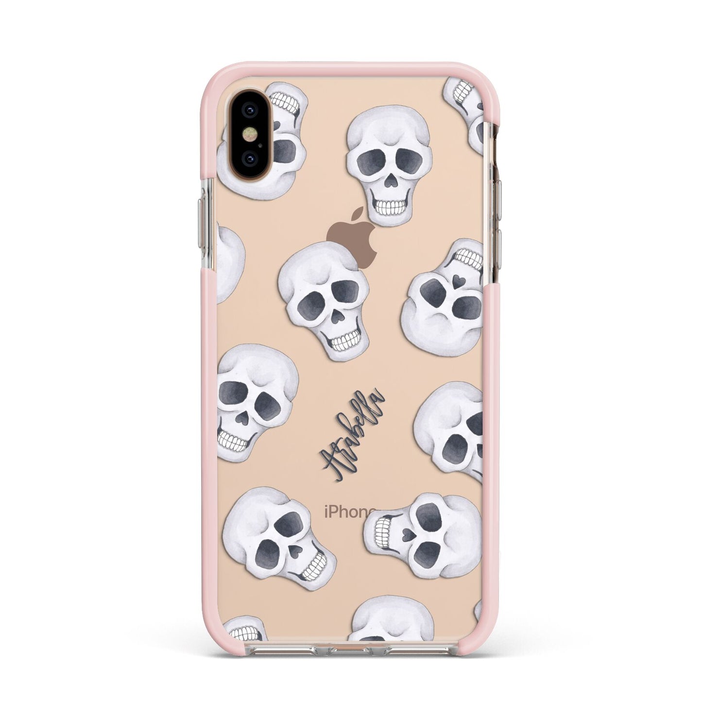 Halloween Skulls Apple iPhone Xs Max Impact Case Pink Edge on Gold Phone