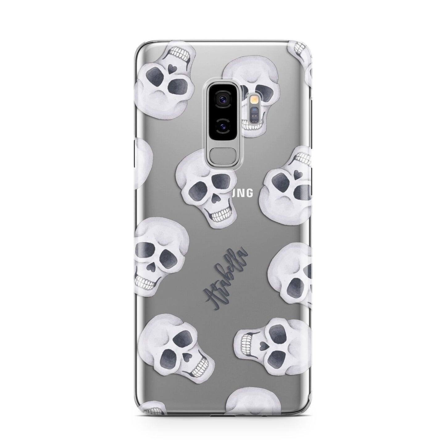 Halloween Skulls Samsung Galaxy S9 Plus Case on Silver phone