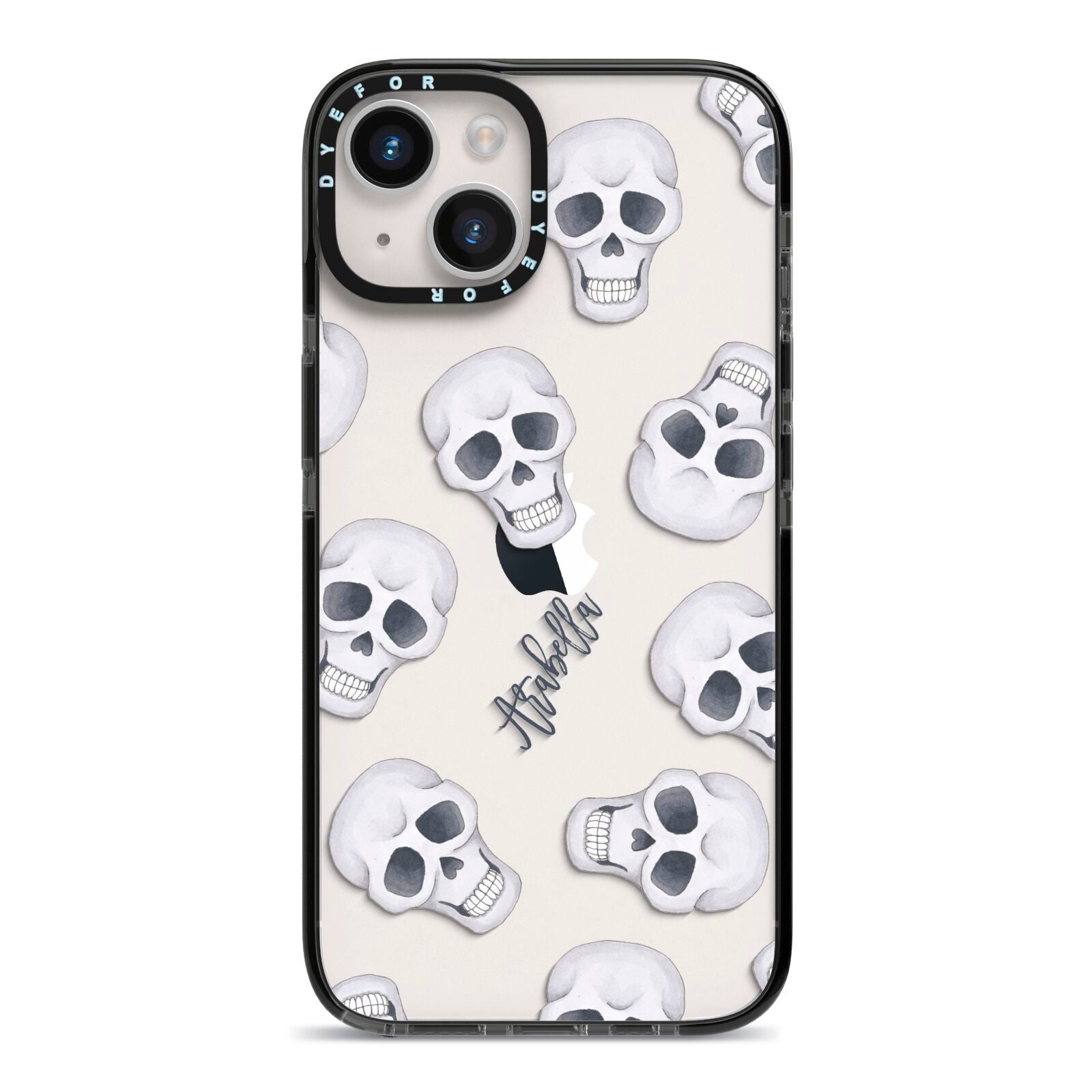 Halloween Skulls iPhone 14 Black Impact Case on Silver phone