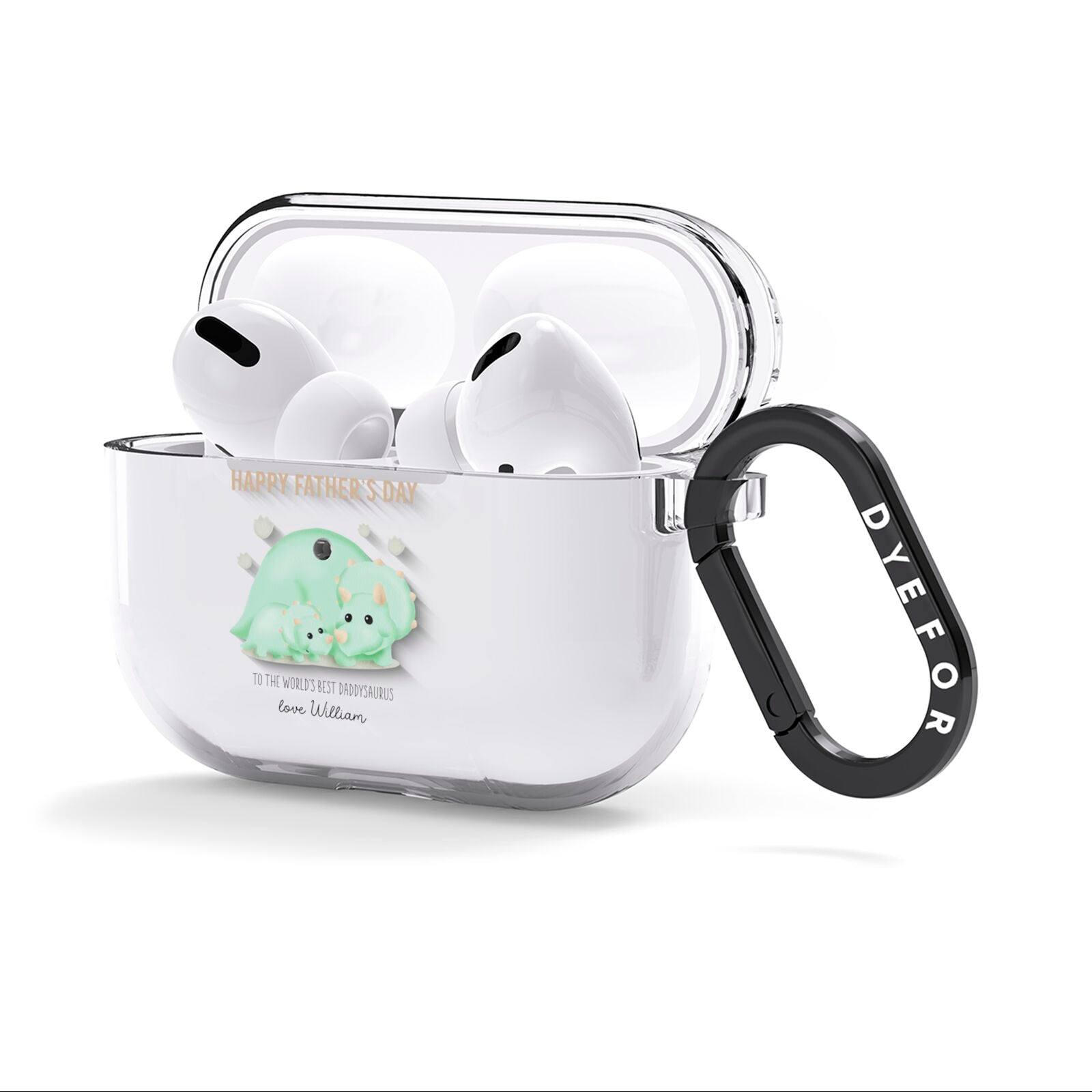 Happy Fathers Day Custom Triceratops AirPods Clear Case 3rd Gen Side Image