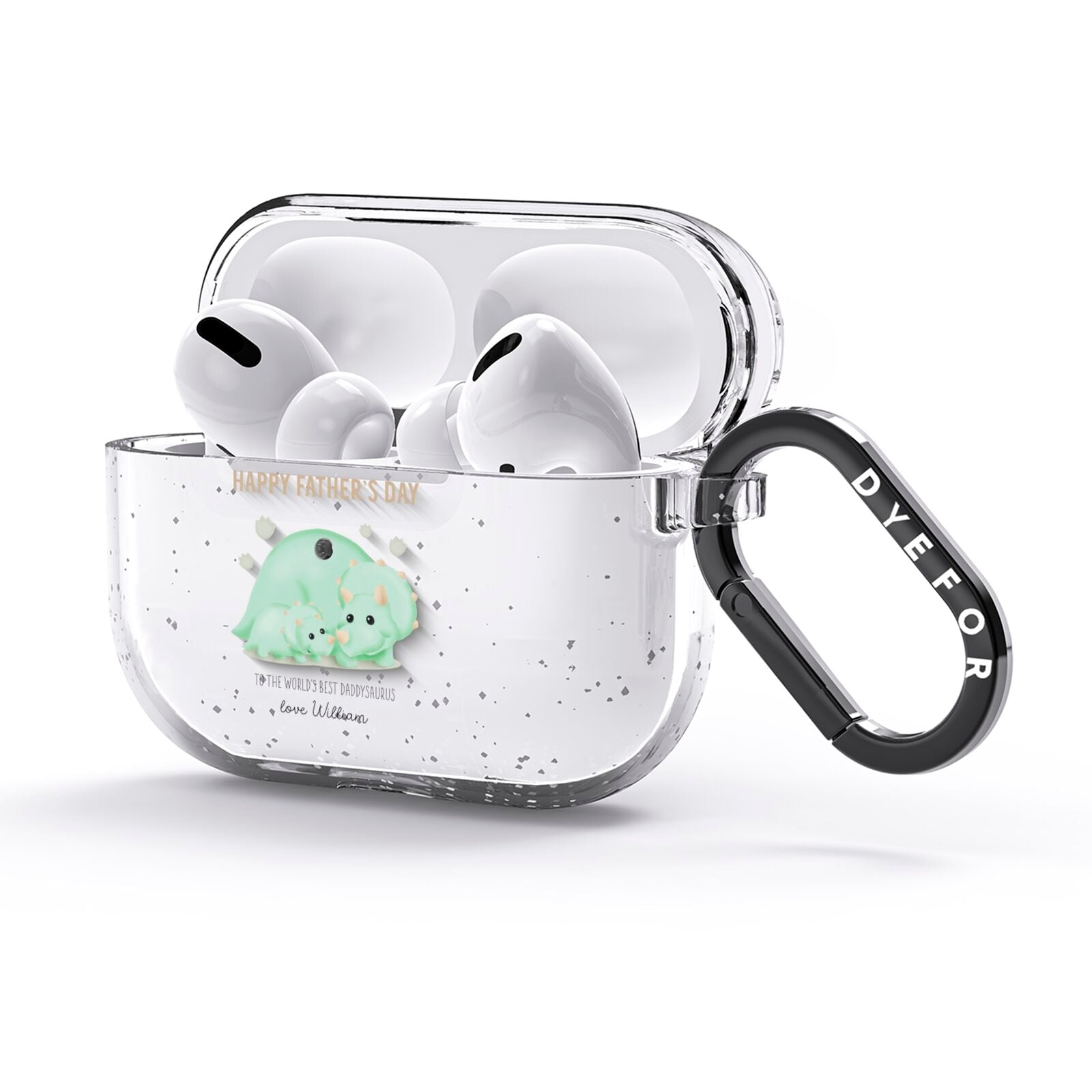 Happy Fathers Day Custom Triceratops AirPods Glitter Case 3rd Gen Side Image