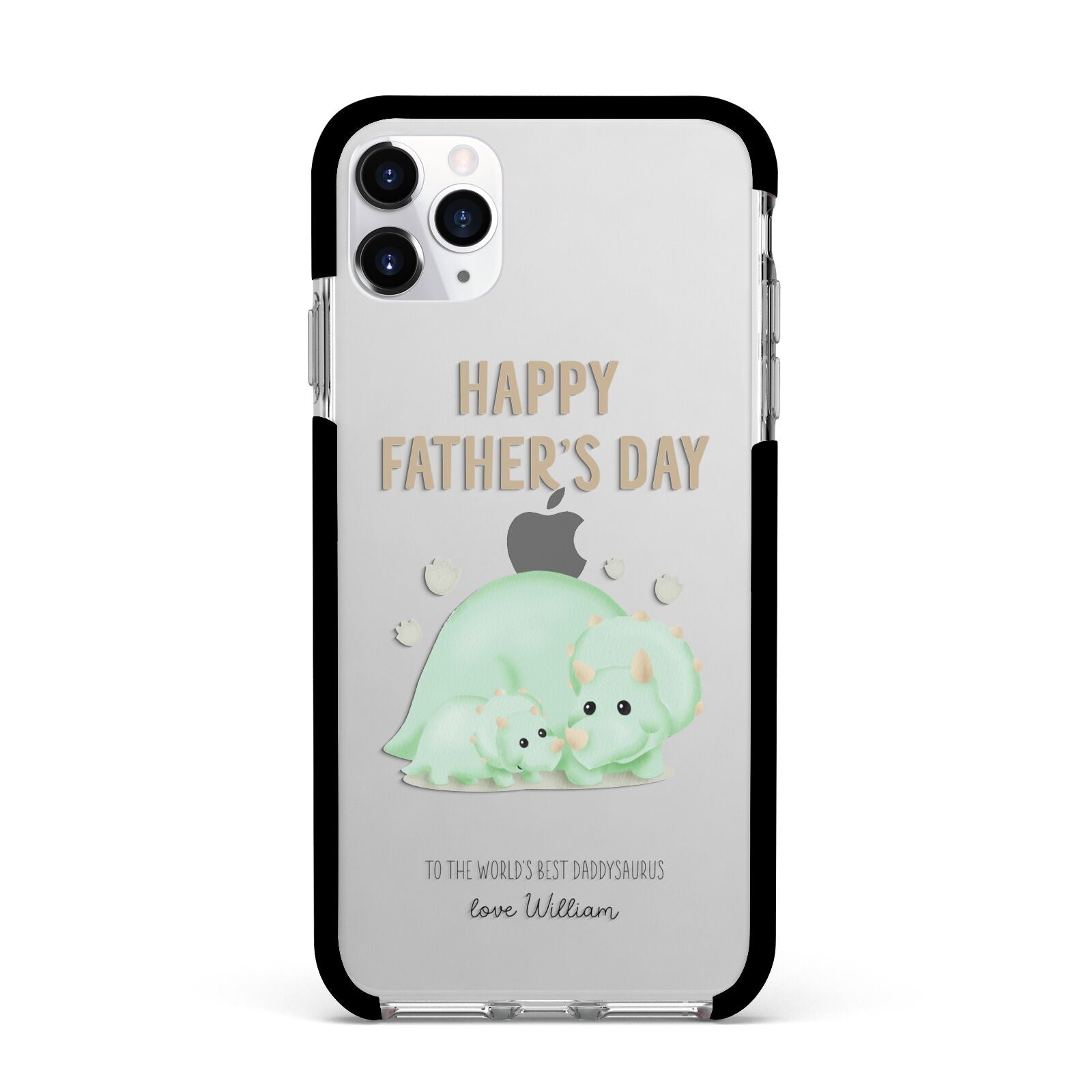 Happy Fathers Day Custom Triceratops Apple iPhone 11 Pro Max in Silver with Black Impact Case