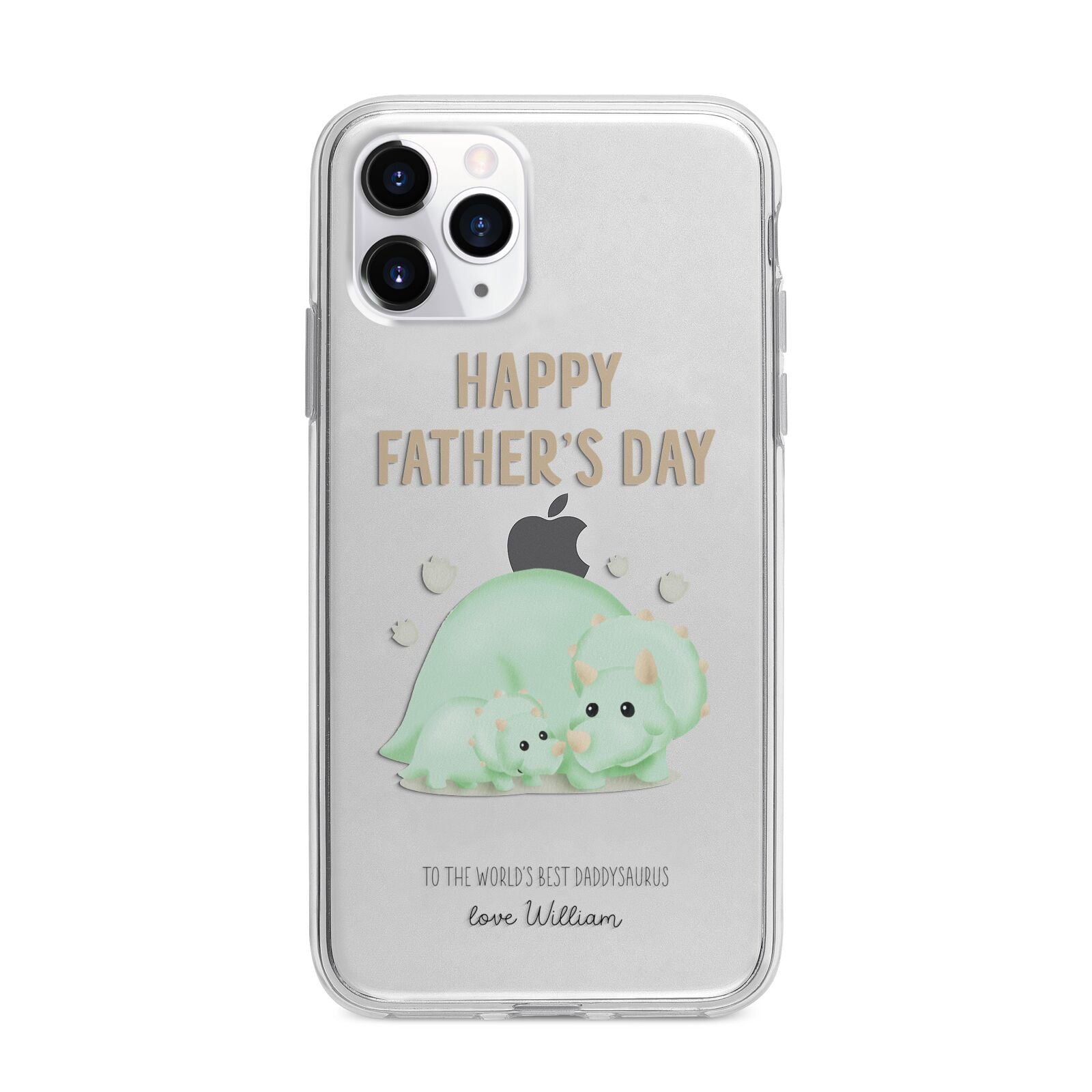 Happy Fathers Day Custom Triceratops Apple iPhone 11 Pro Max in Silver with Bumper Case