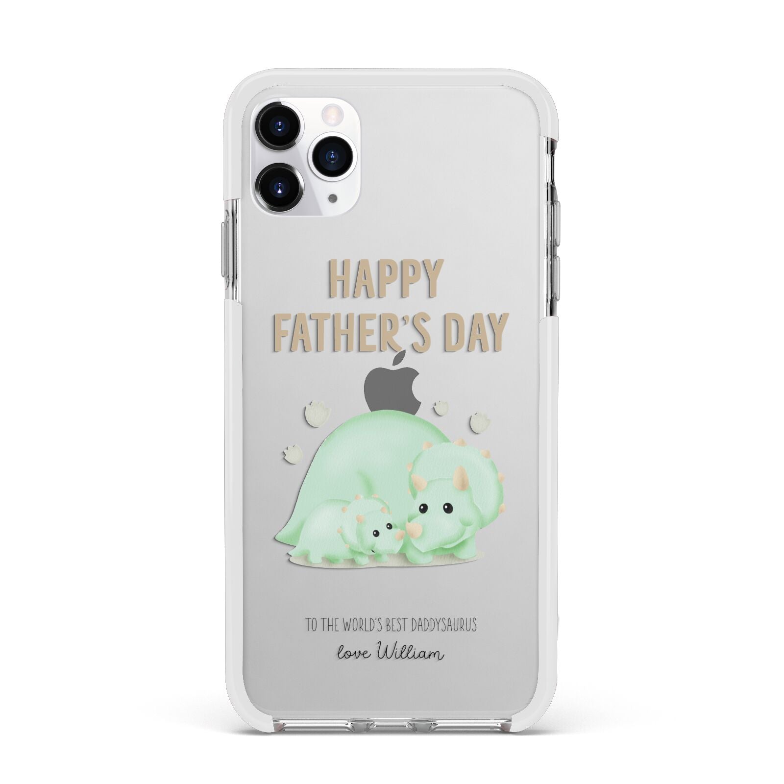 Happy Fathers Day Custom Triceratops Apple iPhone 11 Pro Max in Silver with White Impact Case
