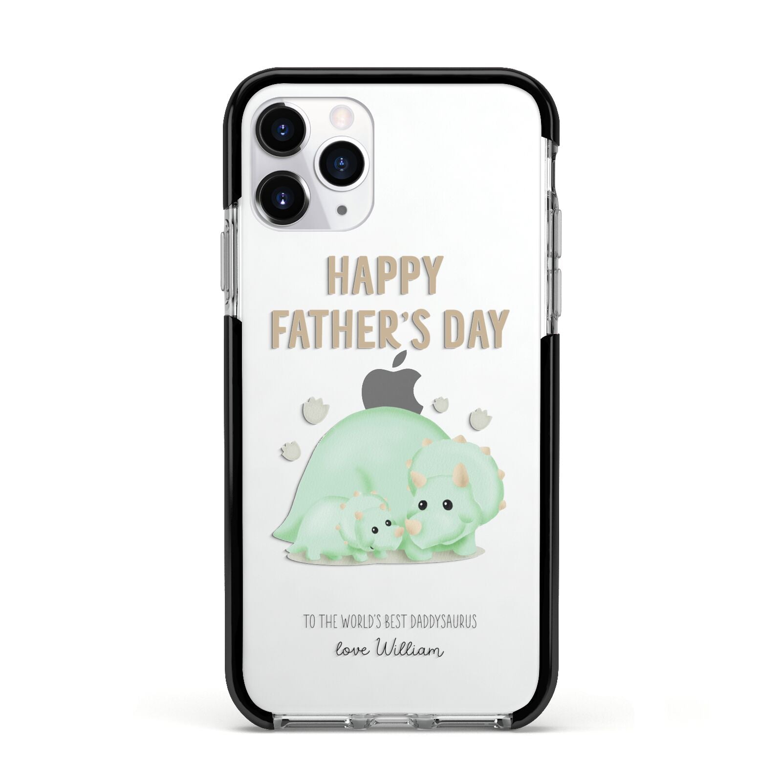 Happy Fathers Day Custom Triceratops Apple iPhone 11 Pro in Silver with Black Impact Case