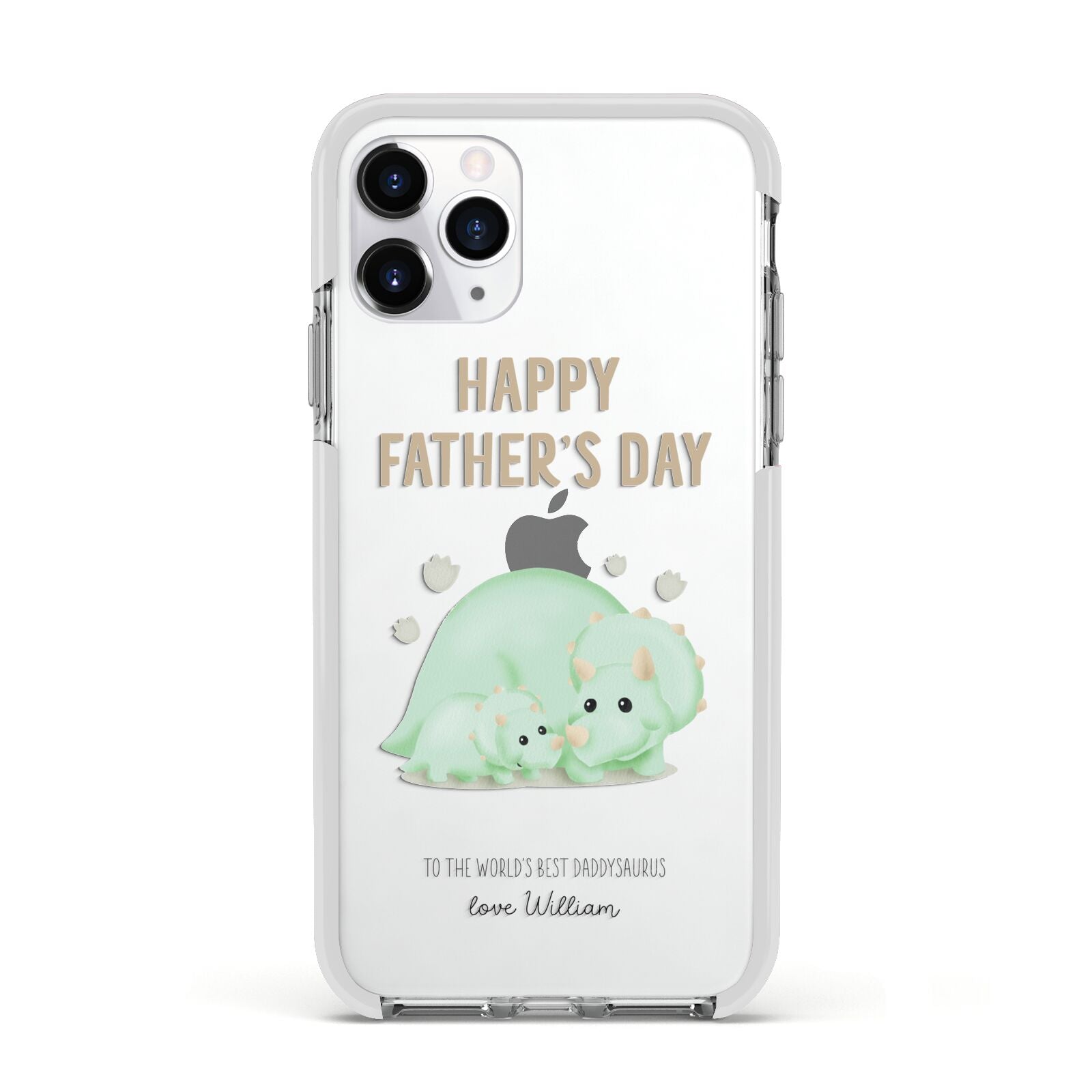 Happy Fathers Day Custom Triceratops Apple iPhone 11 Pro in Silver with White Impact Case
