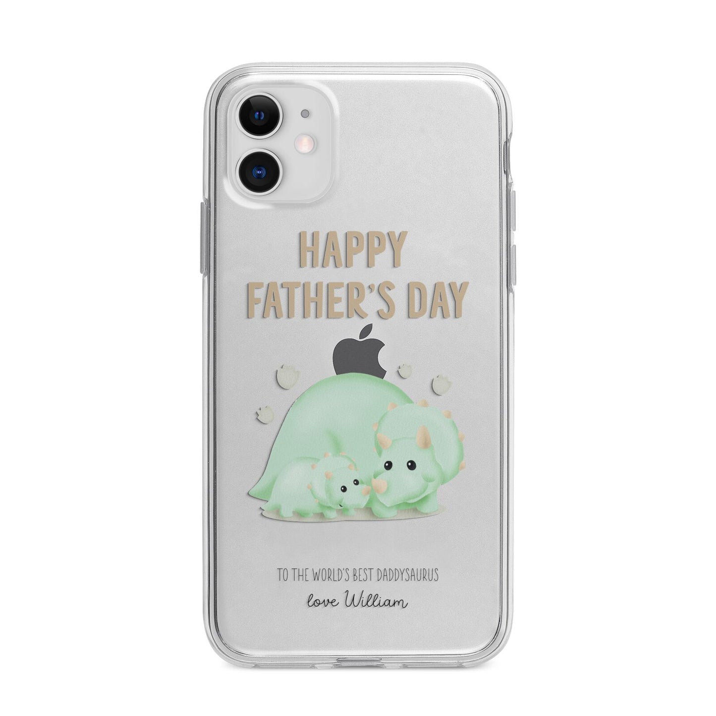 Happy Fathers Day Custom Triceratops Apple iPhone 11 in White with Bumper Case