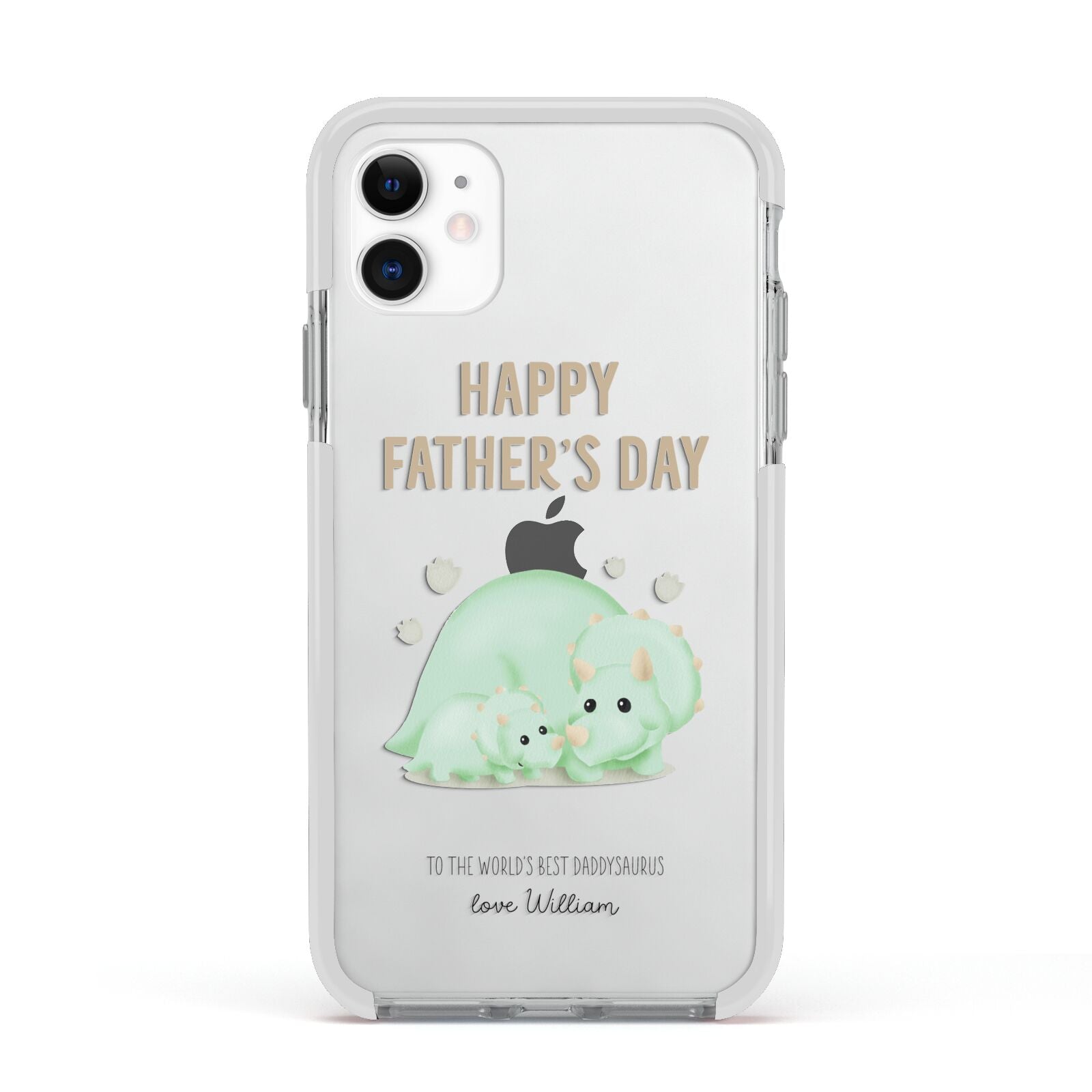 Happy Fathers Day Custom Triceratops Apple iPhone 11 in White with White Impact Case