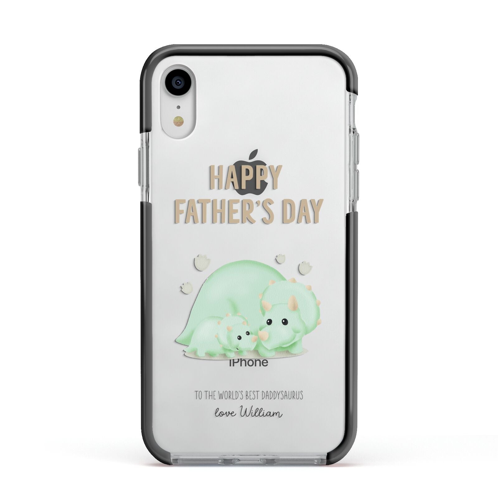 Happy Fathers Day Custom Triceratops Apple iPhone XR Impact Case Black Edge on Silver Phone