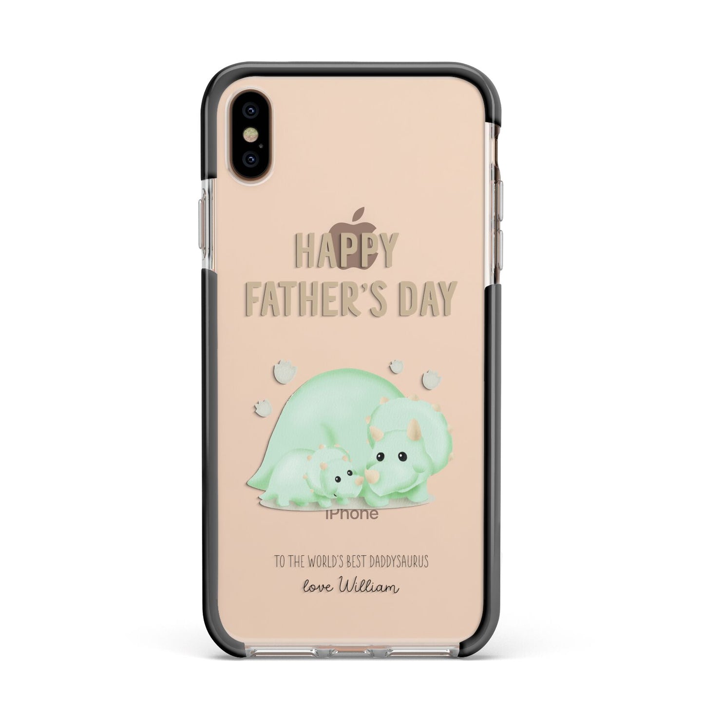 Happy Fathers Day Custom Triceratops Apple iPhone Xs Max Impact Case Black Edge on Gold Phone