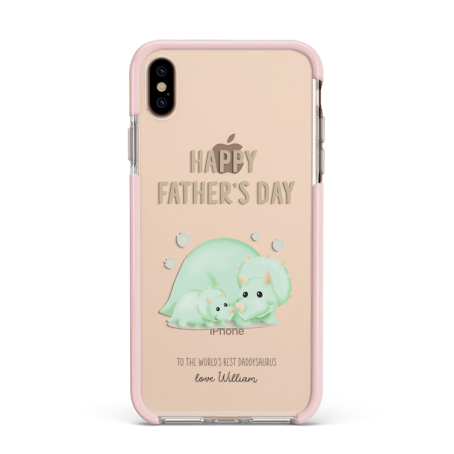 Happy Fathers Day Custom Triceratops Apple iPhone Xs Max Impact Case Pink Edge on Gold Phone