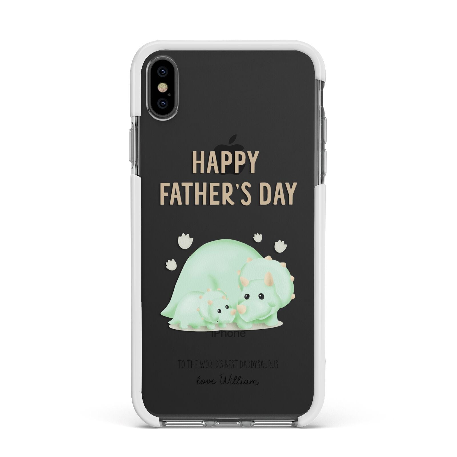 Happy Fathers Day Custom Triceratops Apple iPhone Xs Max Impact Case White Edge on Black Phone