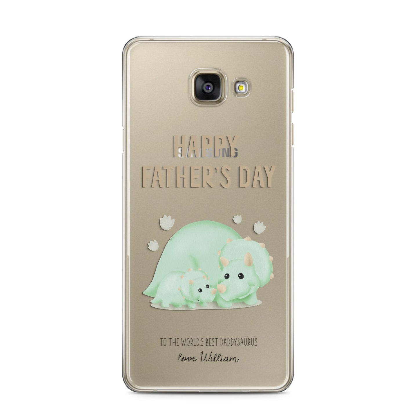 Happy Fathers Day Custom Triceratops Samsung Galaxy A3 2016 Case on gold phone