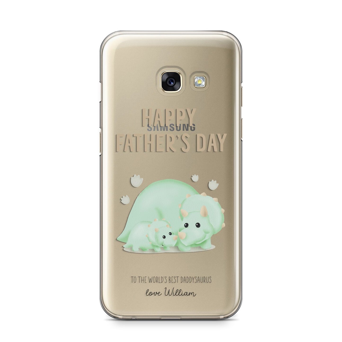 Happy Fathers Day Custom Triceratops Samsung Galaxy A3 2017 Case on gold phone