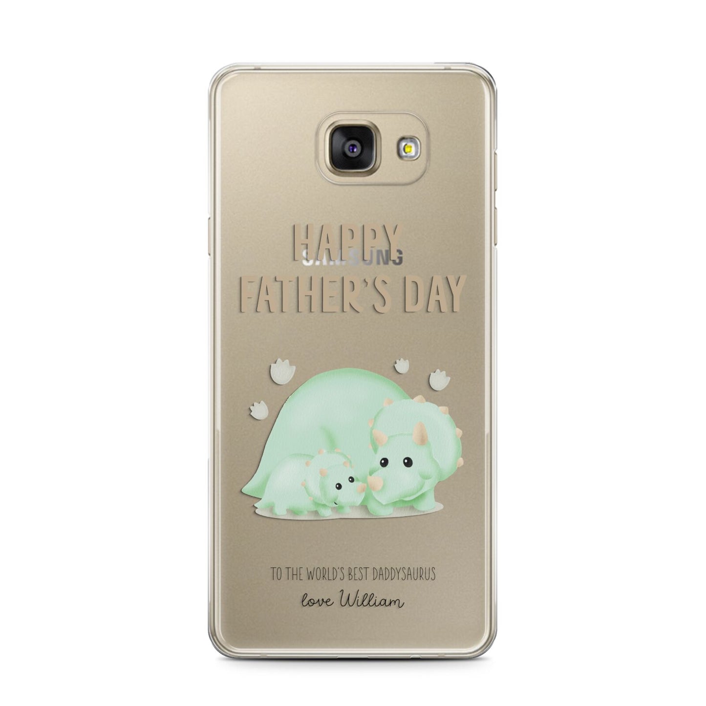 Happy Fathers Day Custom Triceratops Samsung Galaxy A7 2016 Case on gold phone