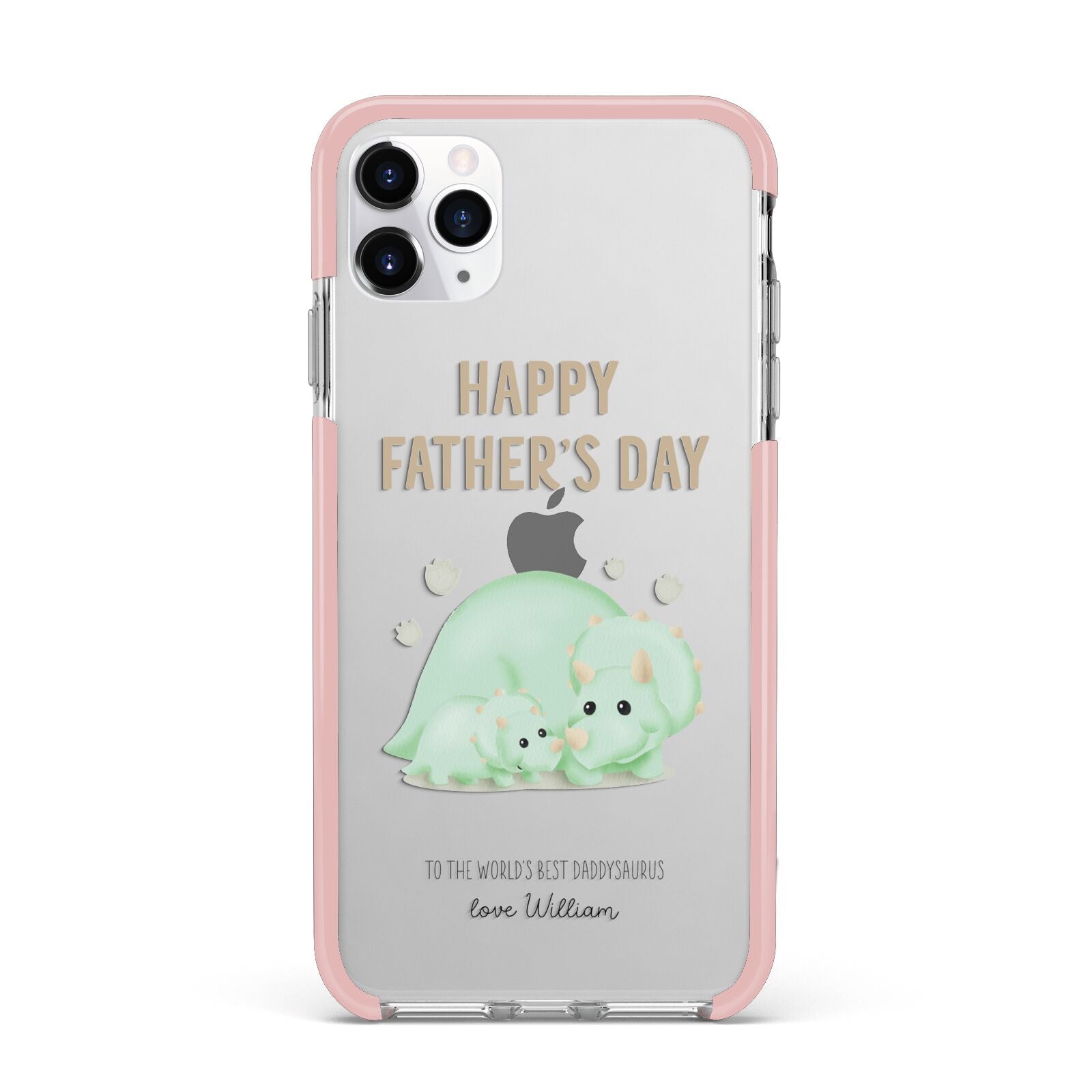 Happy Fathers Day Custom Triceratops iPhone 11 Pro Max Impact Pink Edge Case