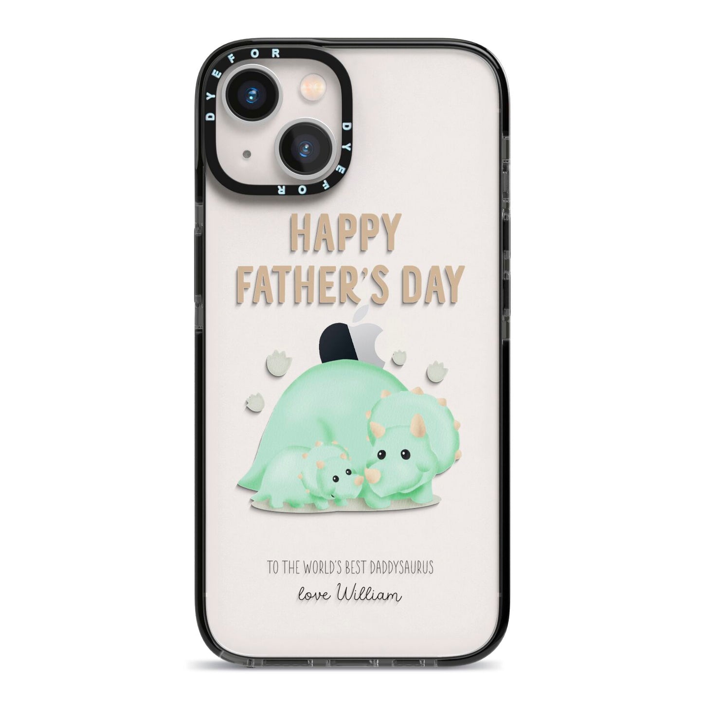 Happy Fathers Day Custom Triceratops iPhone 13 Black Impact Case on Silver phone