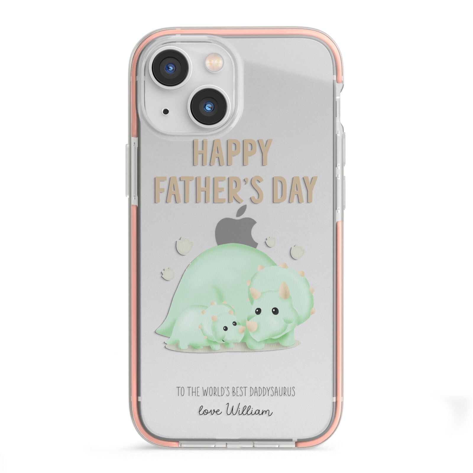 Happy Fathers Day Custom Triceratops iPhone 13 Mini TPU Impact Case with Pink Edges