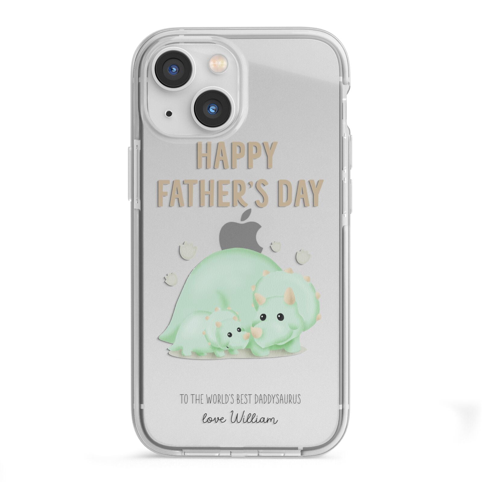 Happy Fathers Day Custom Triceratops iPhone 13 Mini TPU Impact Case with White Edges