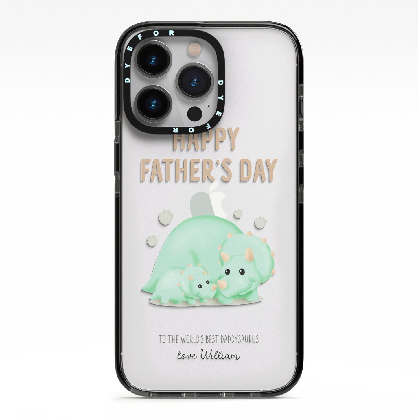 Happy Fathers Day Custom Triceratops iPhone 13 Pro Black Impact Case on Silver phone
