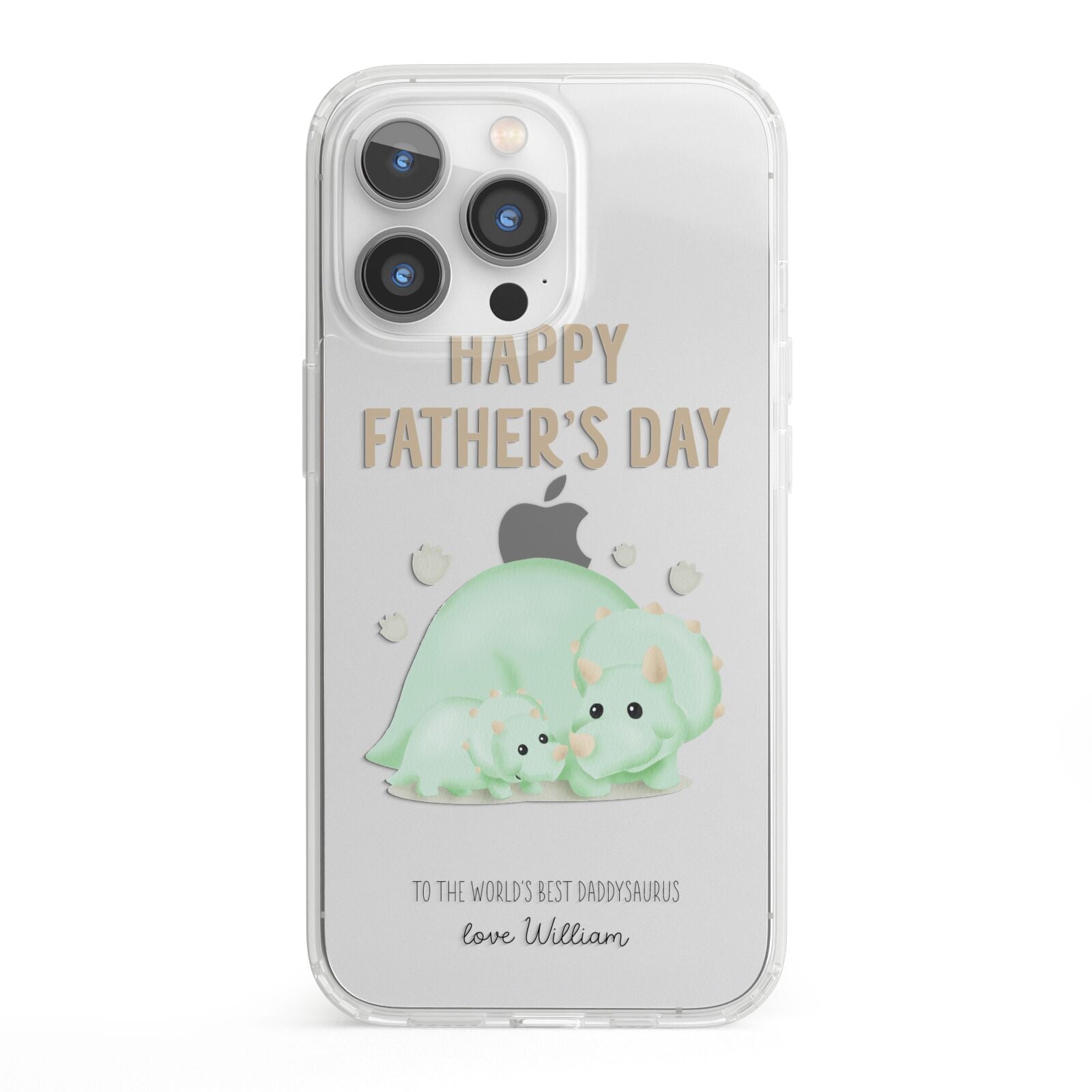 Happy Fathers Day Custom Triceratops iPhone 13 Pro Clear Bumper Case