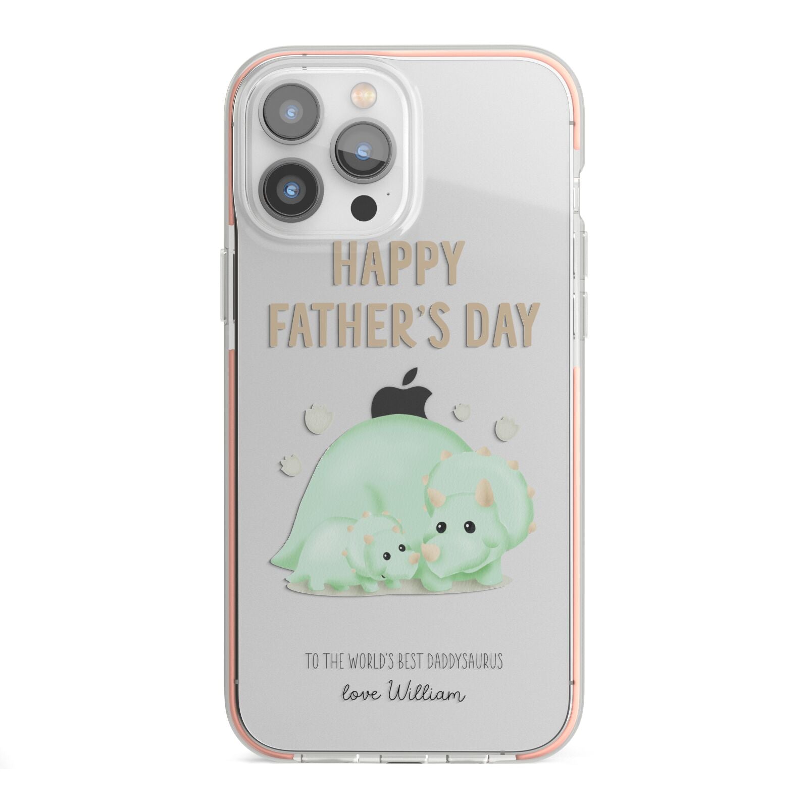 Happy Fathers Day Custom Triceratops iPhone 13 Pro Max TPU Impact Case with Pink Edges
