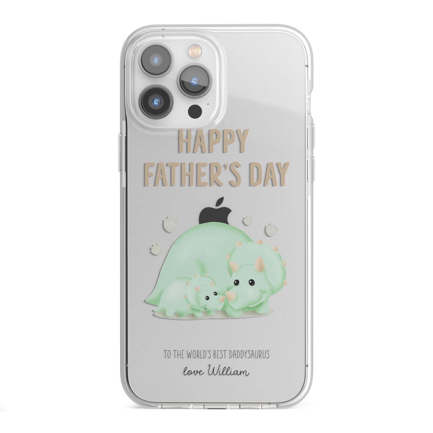 Happy Fathers Day Custom Triceratops iPhone 13 Pro Max TPU Impact Case with White Edges