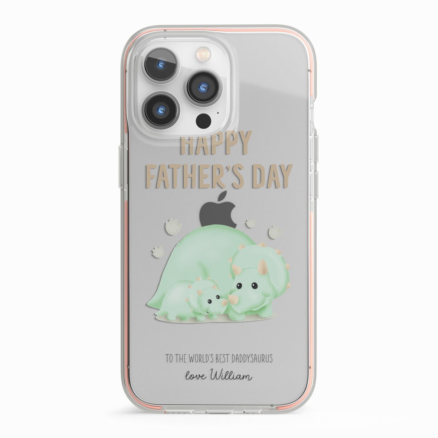 Happy Fathers Day Custom Triceratops iPhone 13 Pro TPU Impact Case with Pink Edges