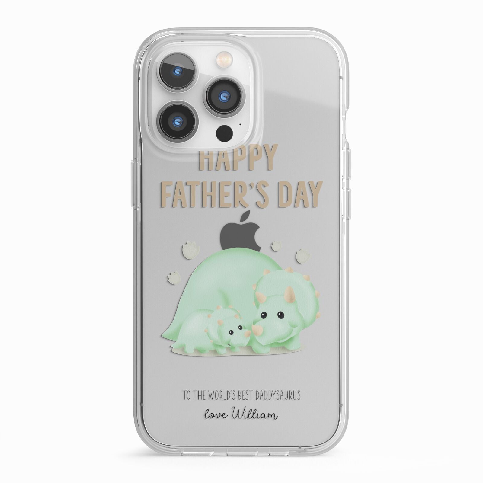 Happy Fathers Day Custom Triceratops iPhone 13 Pro TPU Impact Case with White Edges