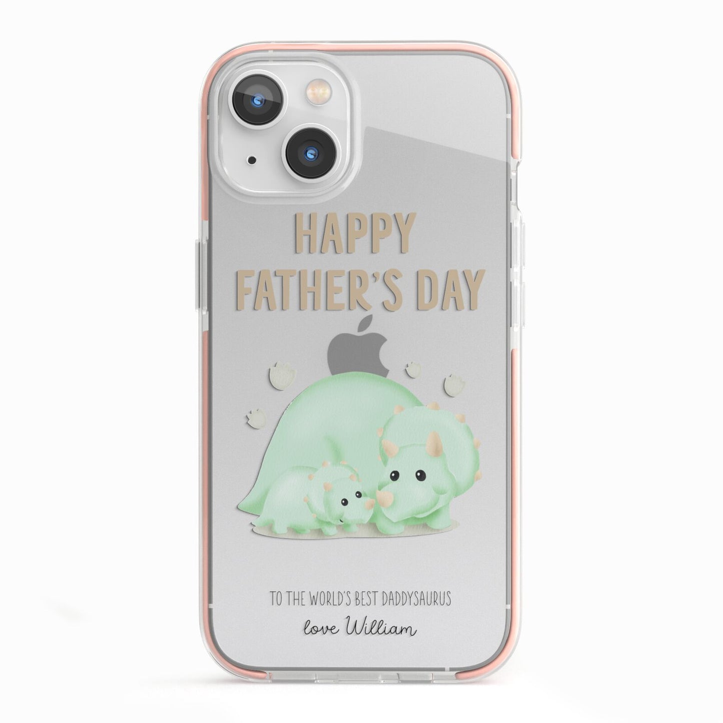 Happy Fathers Day Custom Triceratops iPhone 13 TPU Impact Case with Pink Edges