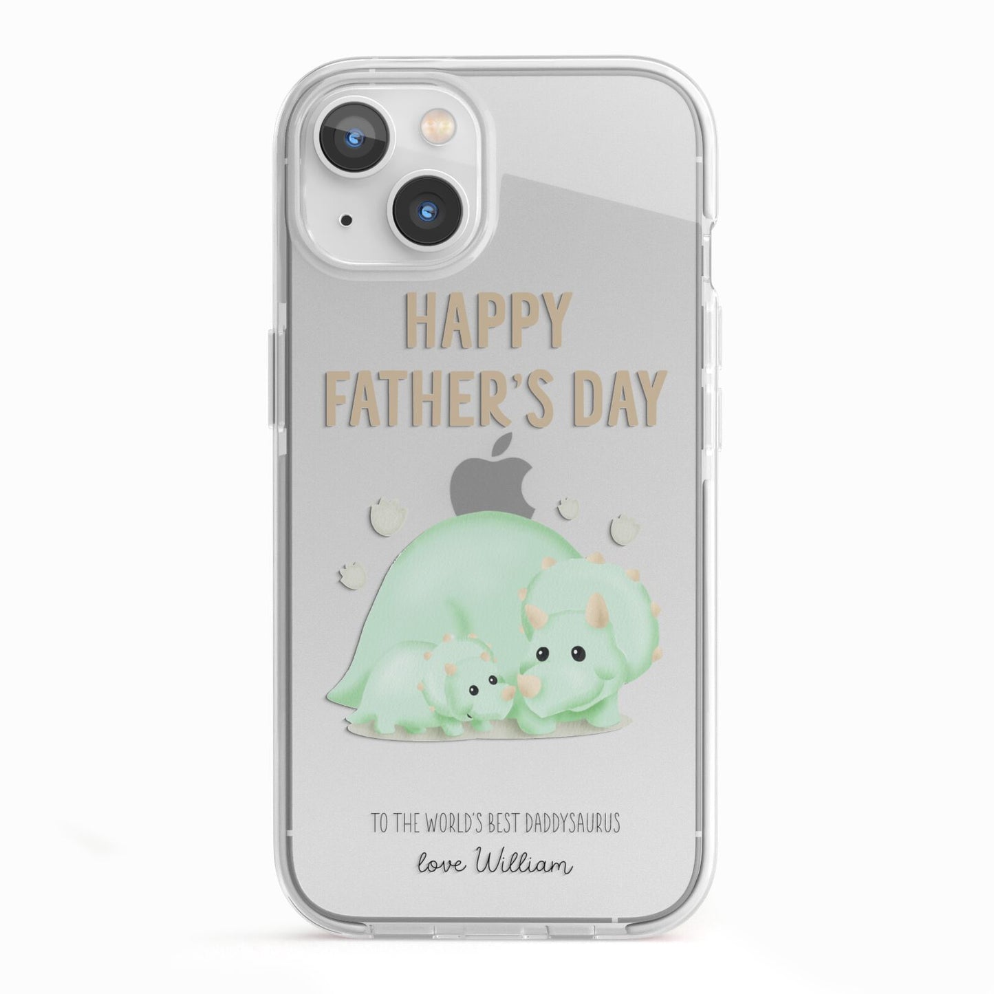 Happy Fathers Day Custom Triceratops iPhone 13 TPU Impact Case with White Edges