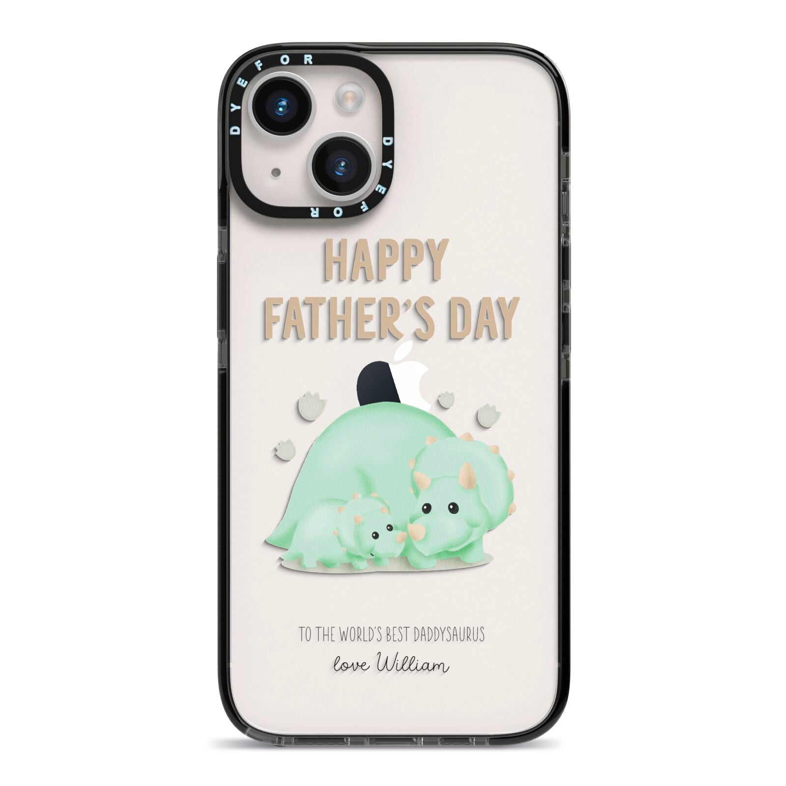 Happy Fathers Day Custom Triceratops iPhone 14 Black Impact Case on Silver phone