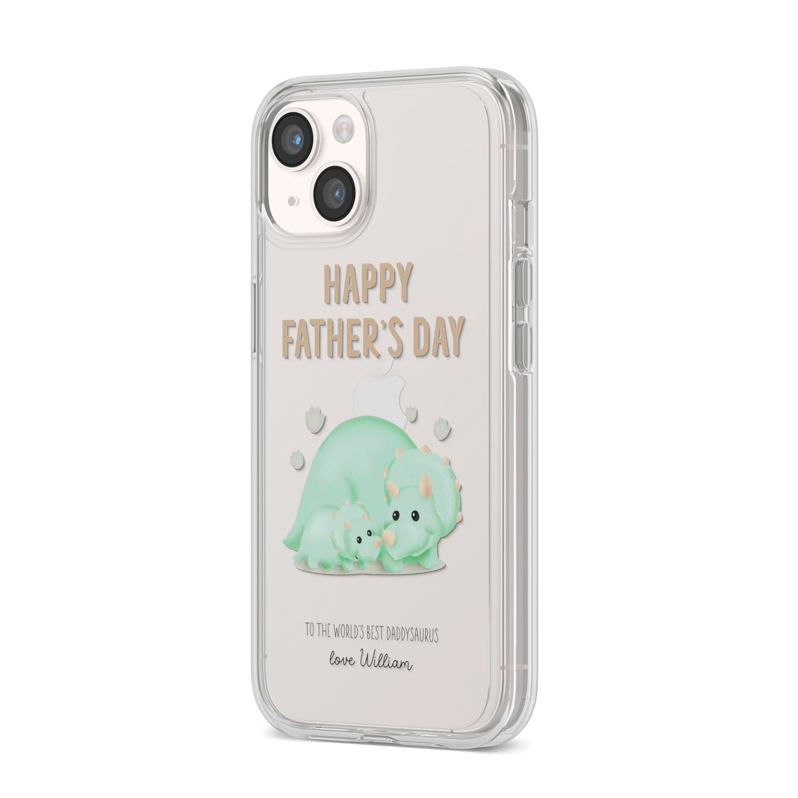 Happy Fathers Day Custom Triceratops iPhone 14 Clear Tough Case Starlight Angled Image