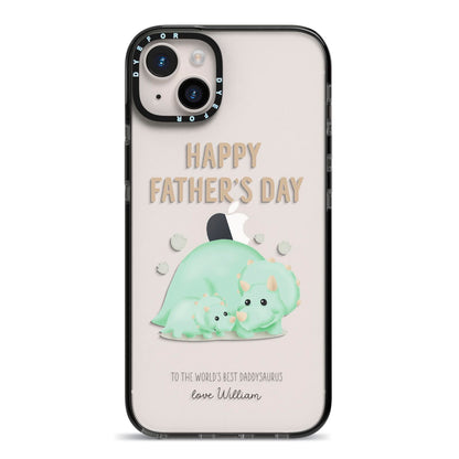 Happy Fathers Day Custom Triceratops iPhone 14 Plus Black Impact Case on Silver phone