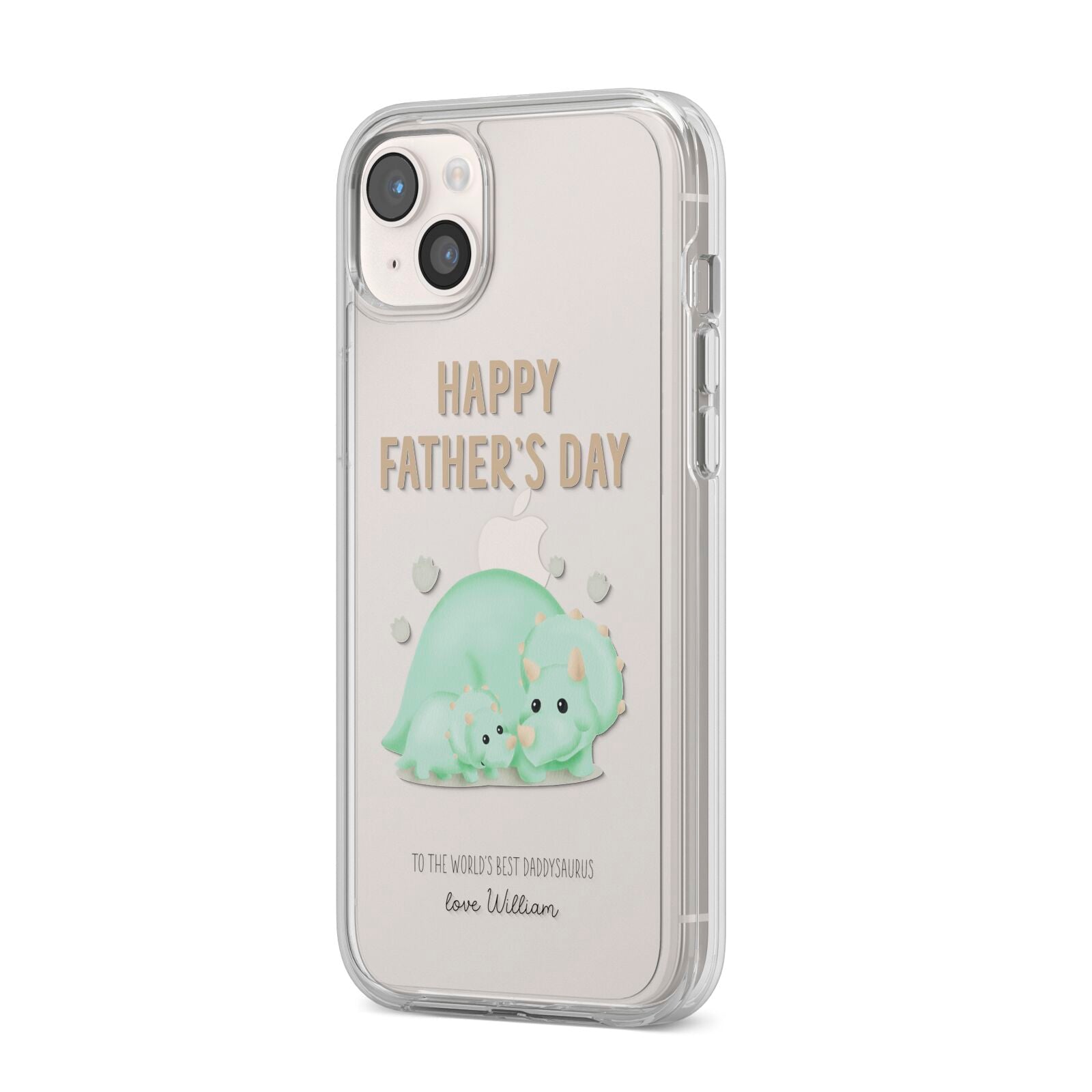 Happy Fathers Day Custom Triceratops iPhone 14 Plus Clear Tough Case Starlight Angled Image