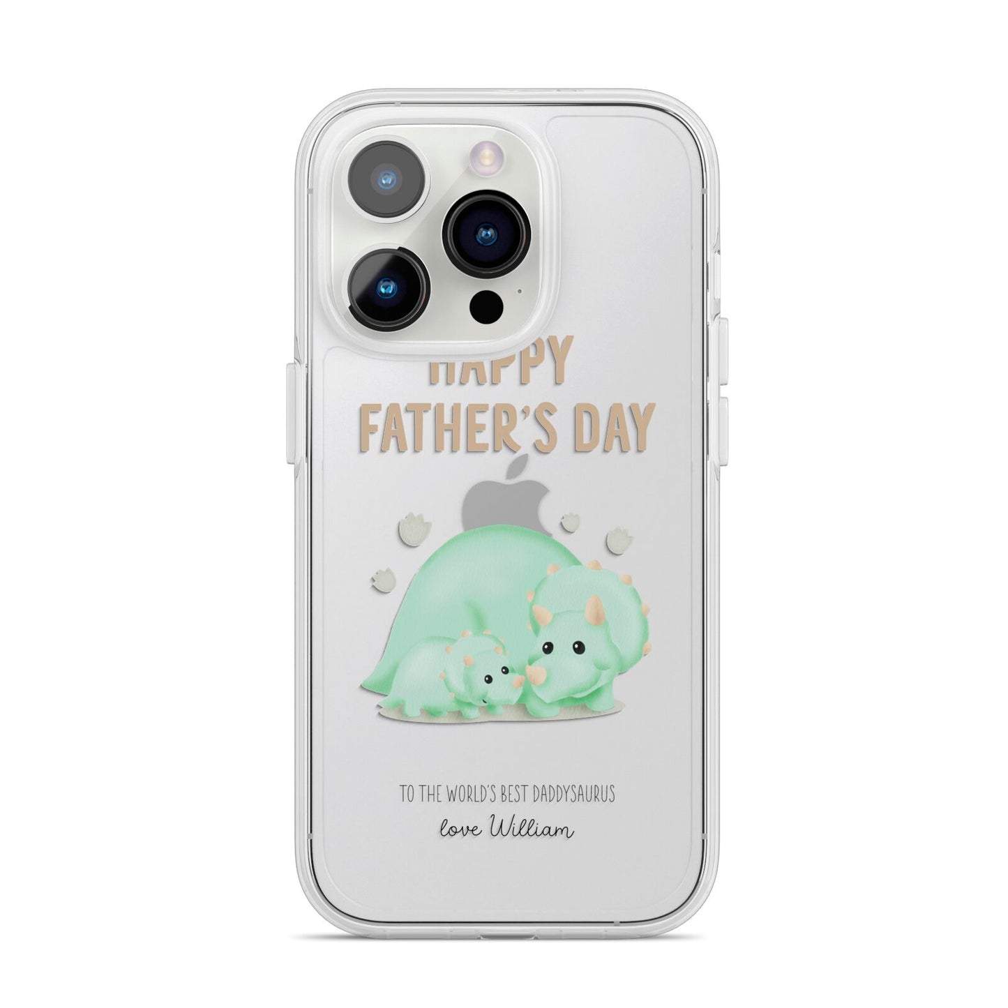 Happy Fathers Day Custom Triceratops iPhone 14 Pro Clear Tough Case Silver