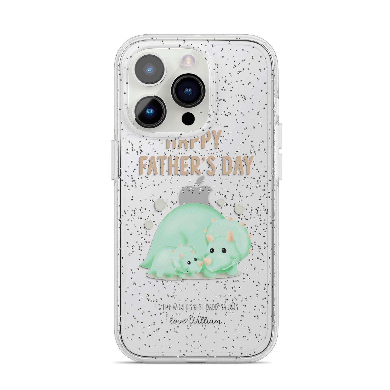 Happy Fathers Day Custom Triceratops iPhone 14 Pro Glitter Tough Case Silver