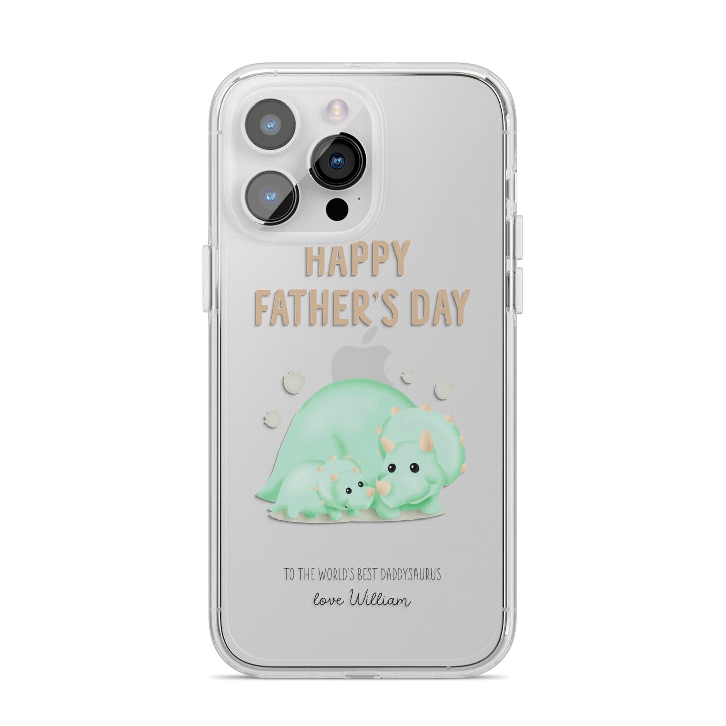 Happy Fathers Day Custom Triceratops iPhone 14 Pro Max Clear Tough Case Silver