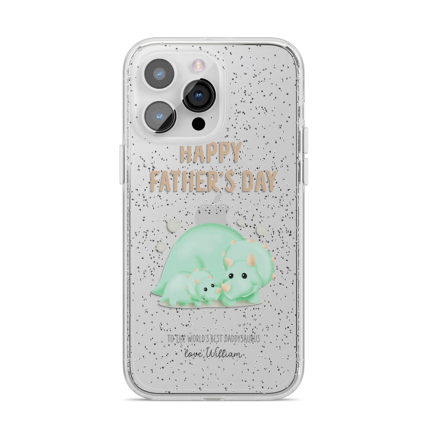 Happy Fathers Day Custom Triceratops iPhone 14 Pro Max Glitter Tough Case Silver