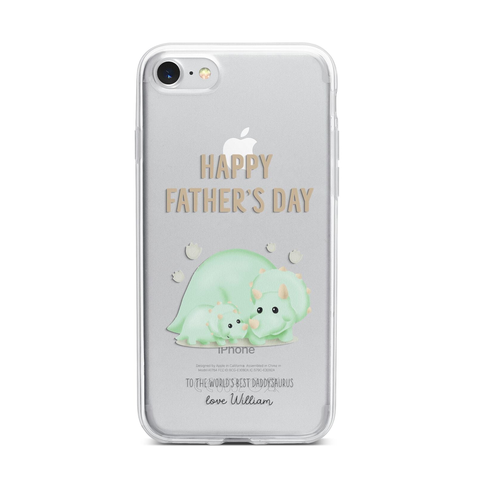 Happy Fathers Day Custom Triceratops iPhone 7 Bumper Case on Silver iPhone