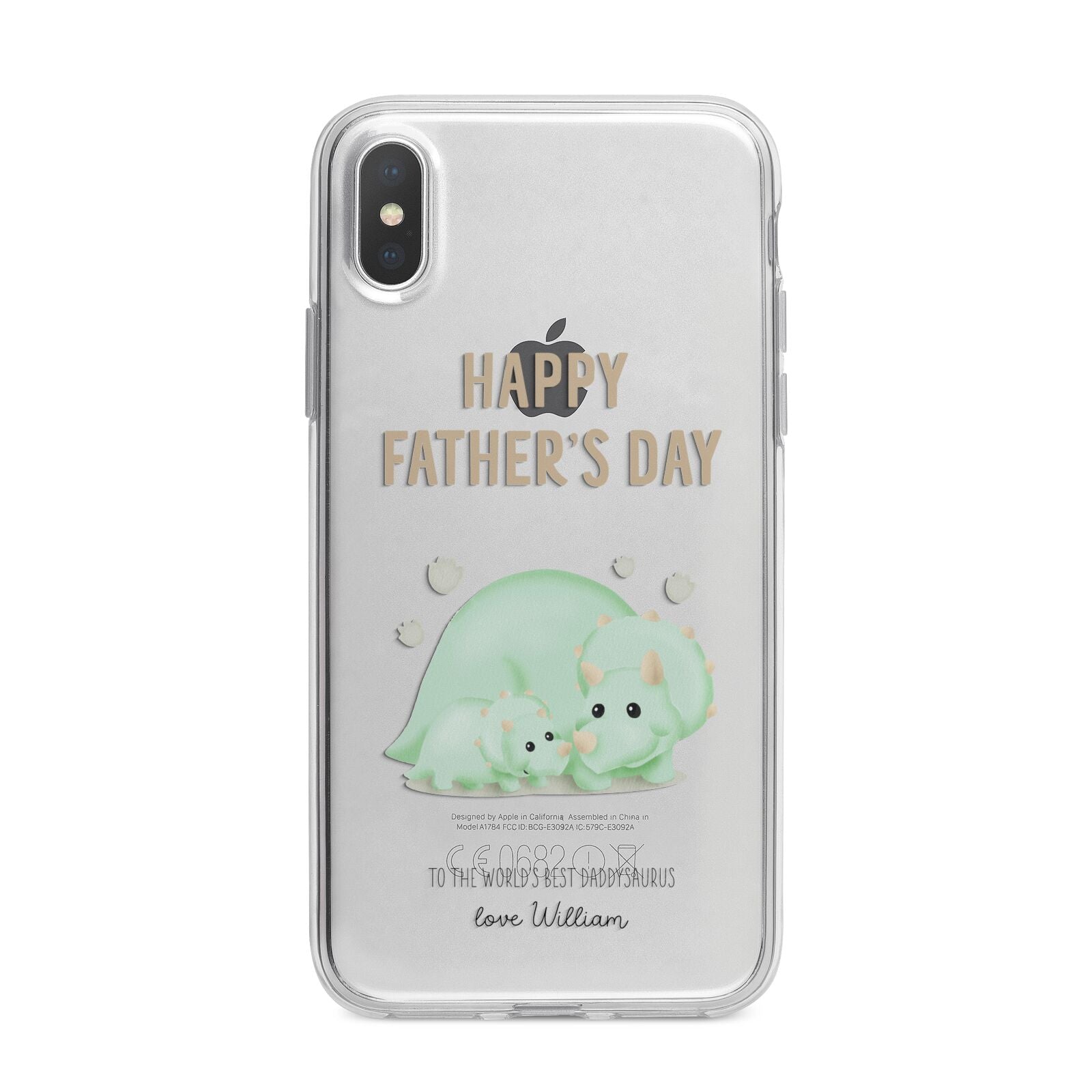 Happy Fathers Day Custom Triceratops iPhone X Bumper Case on Silver iPhone Alternative Image 1